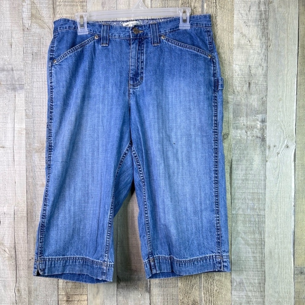 Lee Size 10 Petite Just Below The Waist Blue Denim Cargo Capris
